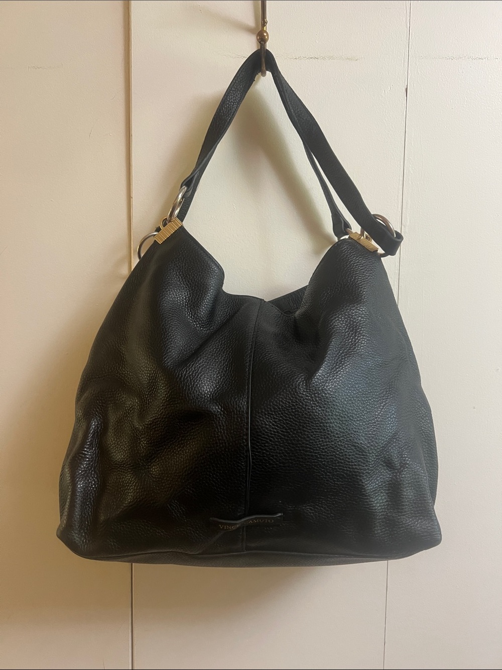 Vince Camuto Black Pebbled Leather Hobo with Gold Hardware